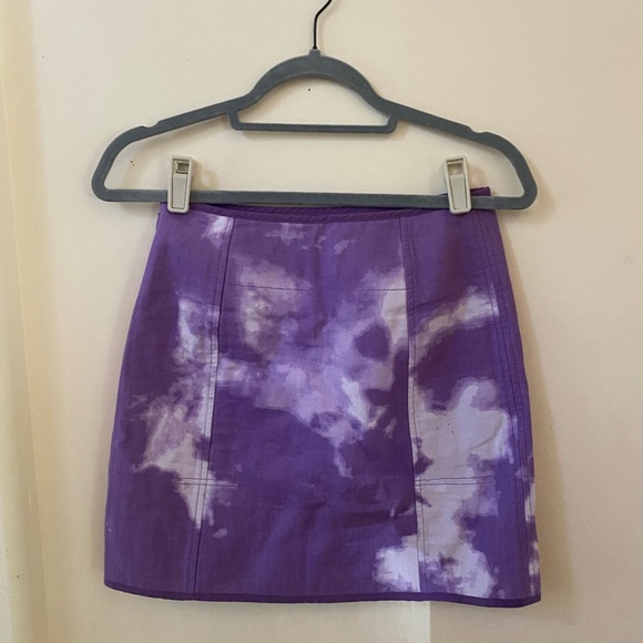CLAUDIE PIERLOT PARIS COTTON PURPLE TIE DYE WOMENS BOW MINI SKIRT IN VIOLETS - Picture 11 of 13